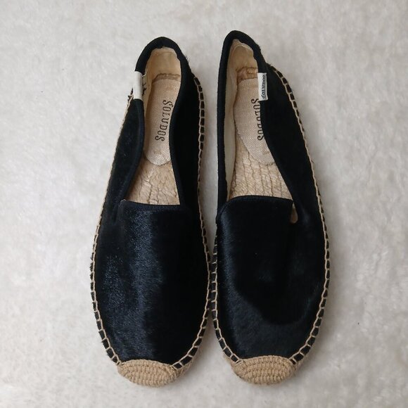 SOLUDOS Calf Hair Slip On Smoking Slipper Platform Espadrilles Black Size 8 - Picture 5 of 10